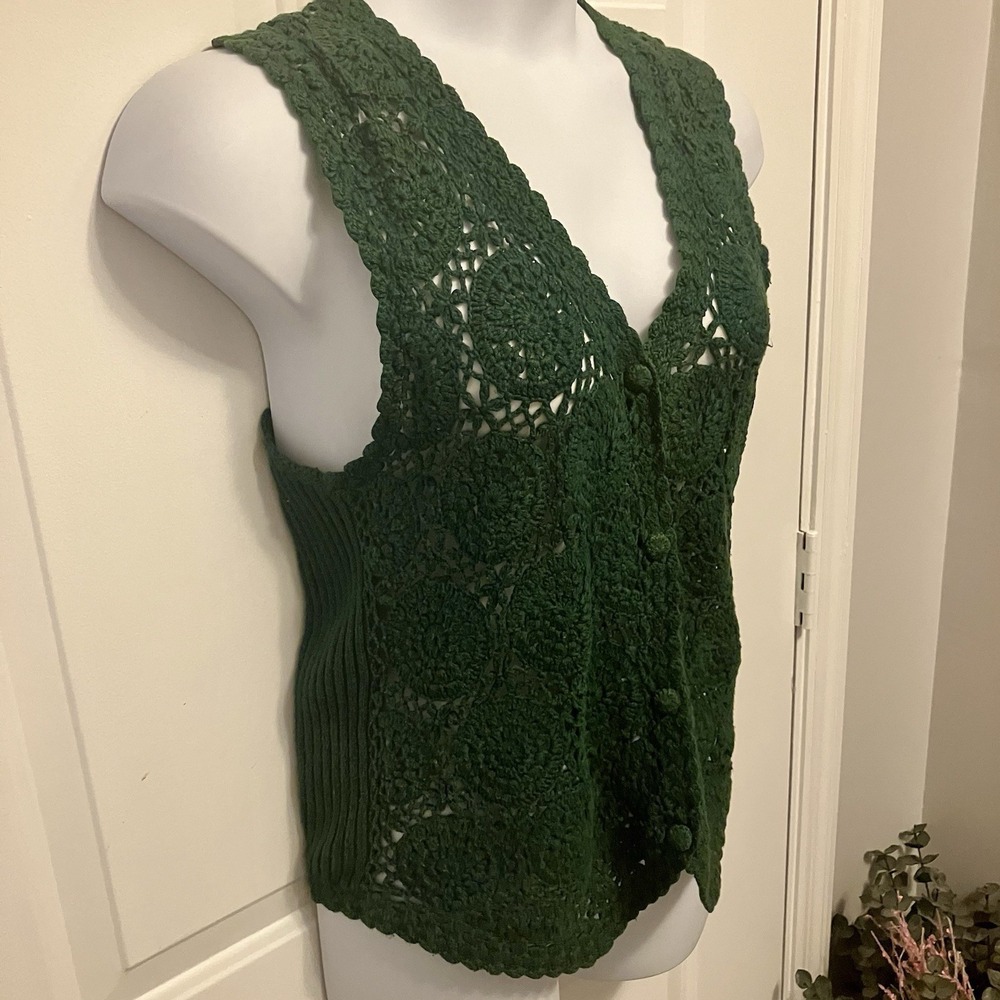 Passports of Pier 1 Imports Medium Vintage Green Sweater Vest Boho Button Up - Picture 3 of 6